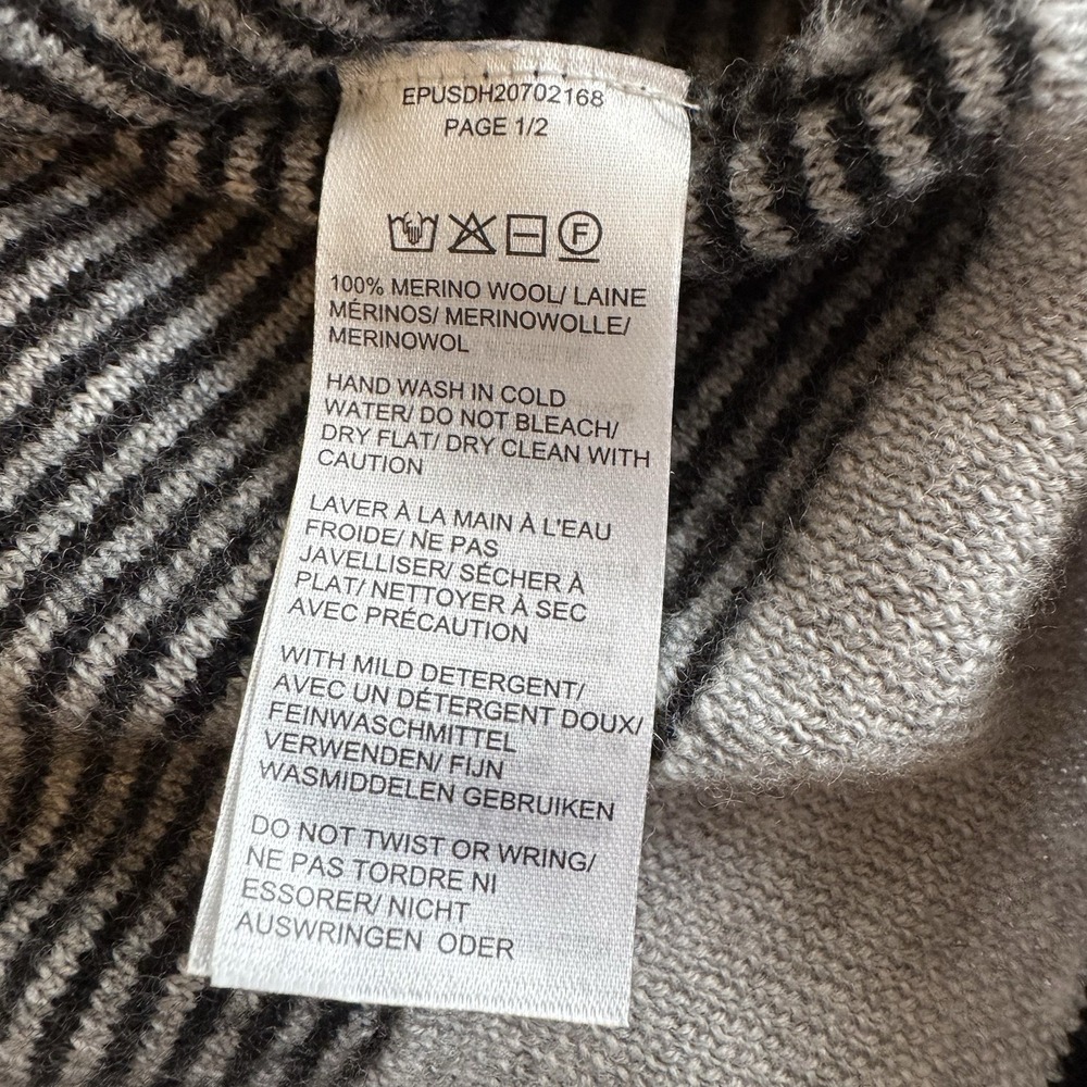 Saks Fifth Striped Gray Tan Sweater Extra Fine Merino Wool Pullover Crewneck Med - Picture 6 of 9